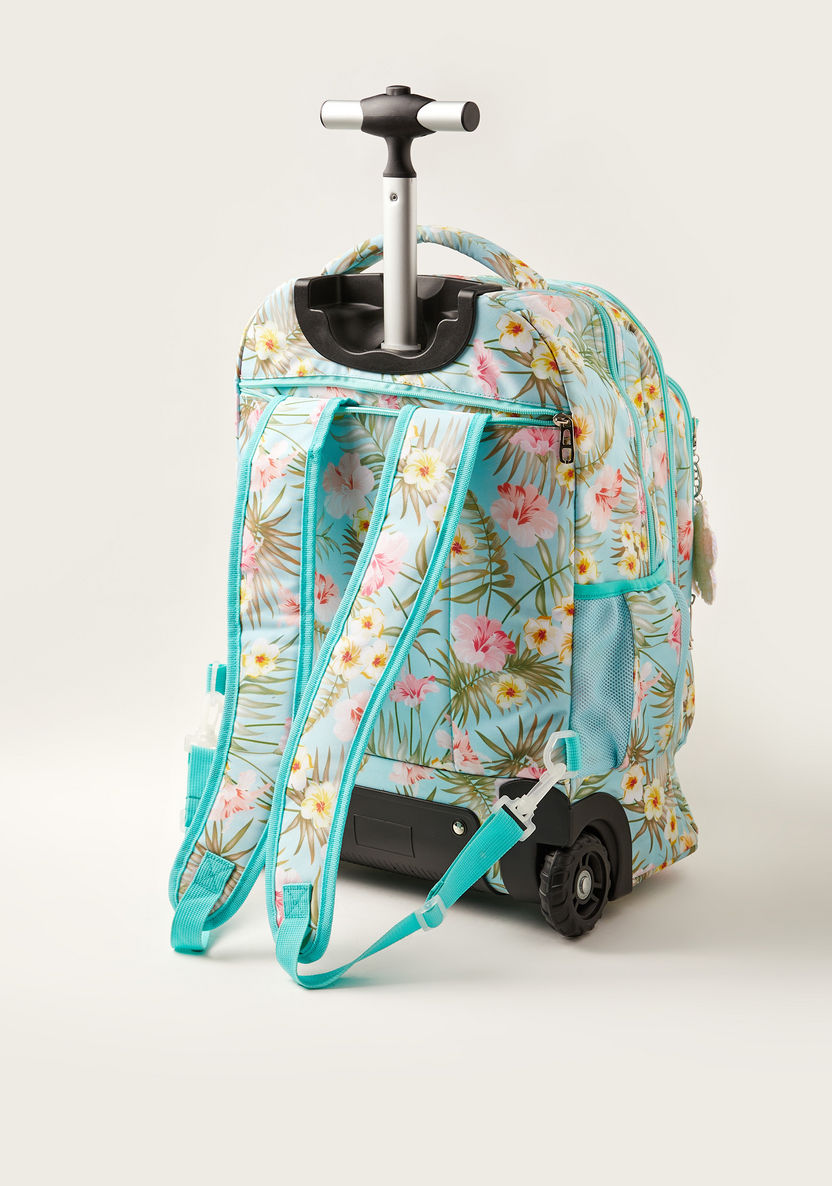 Juniors Floral Print Trolley Backpack with Keychain Charm - 18 inches-Trolleys-image-5