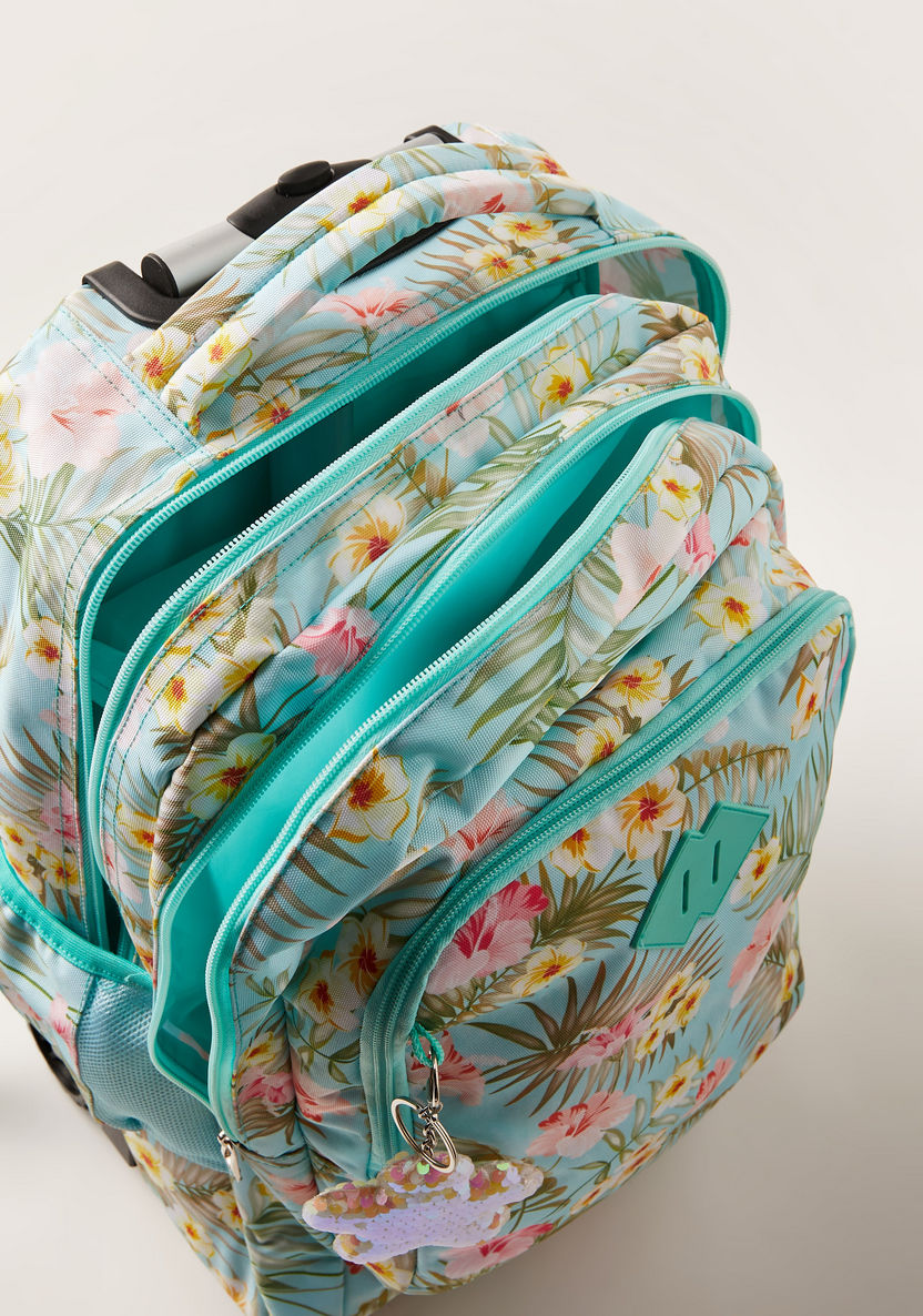 Juniors Floral Print Trolley Backpack with Keychain Charm - 18 inches-Trolleys-image-6
