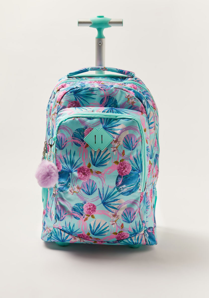 Juniors Tropical Print Trolley Backpack with Retractable Handle - 18 inches-Trolleys-image-0
