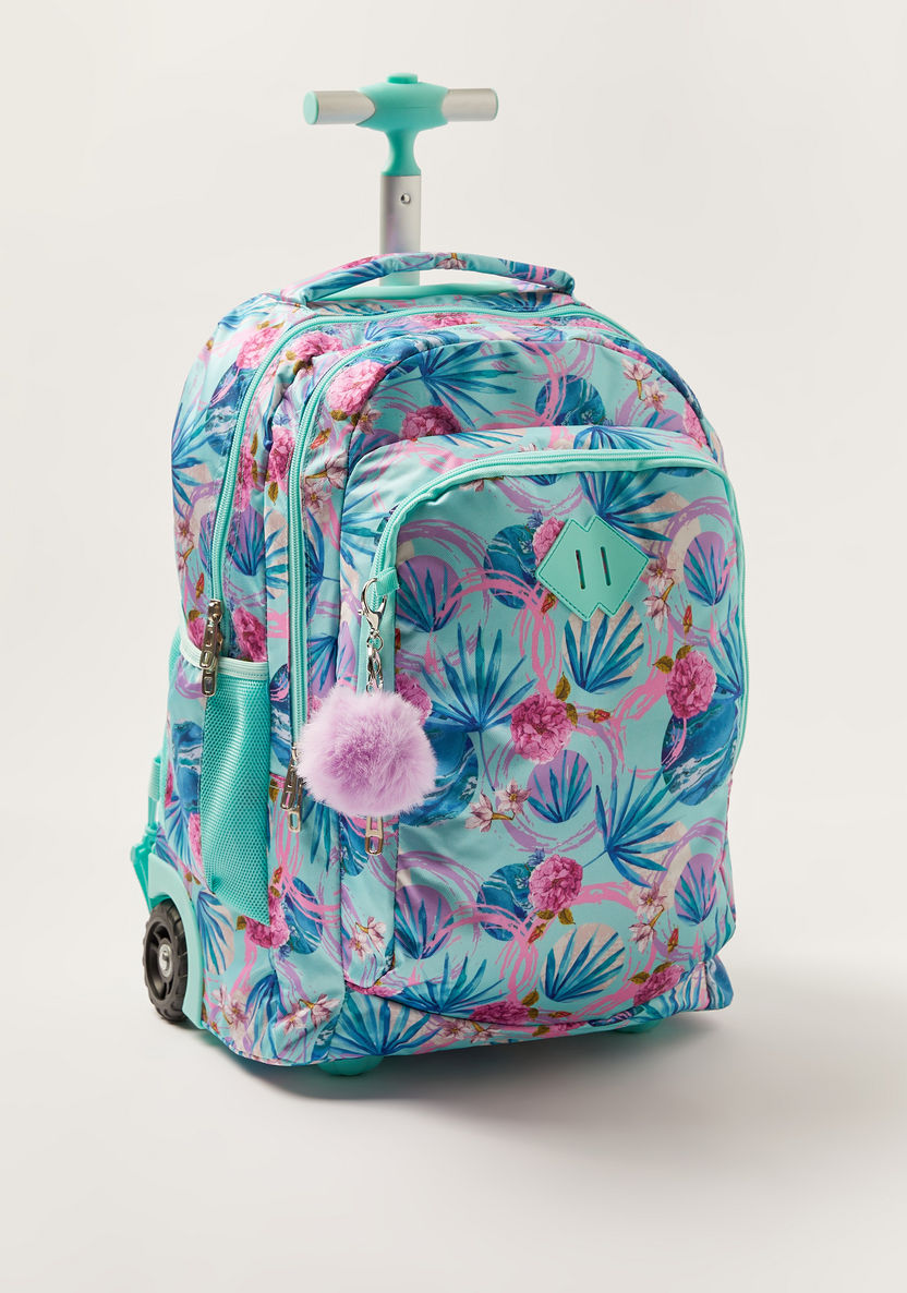 Juniors Tropical Print Trolley Backpack with Retractable Handle - 18 inches-Trolleys-image-1
