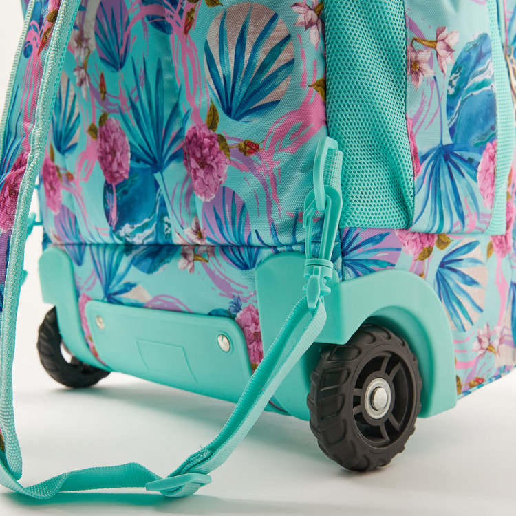 Juniors Tropical Print Trolley Backpack with Retractable Handle - 18 inches