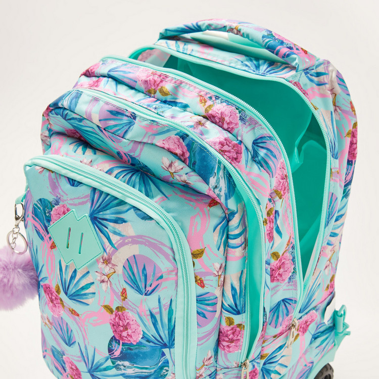 Juniors Tropical Print Trolley Backpack with Retractable Handle - 18 inches