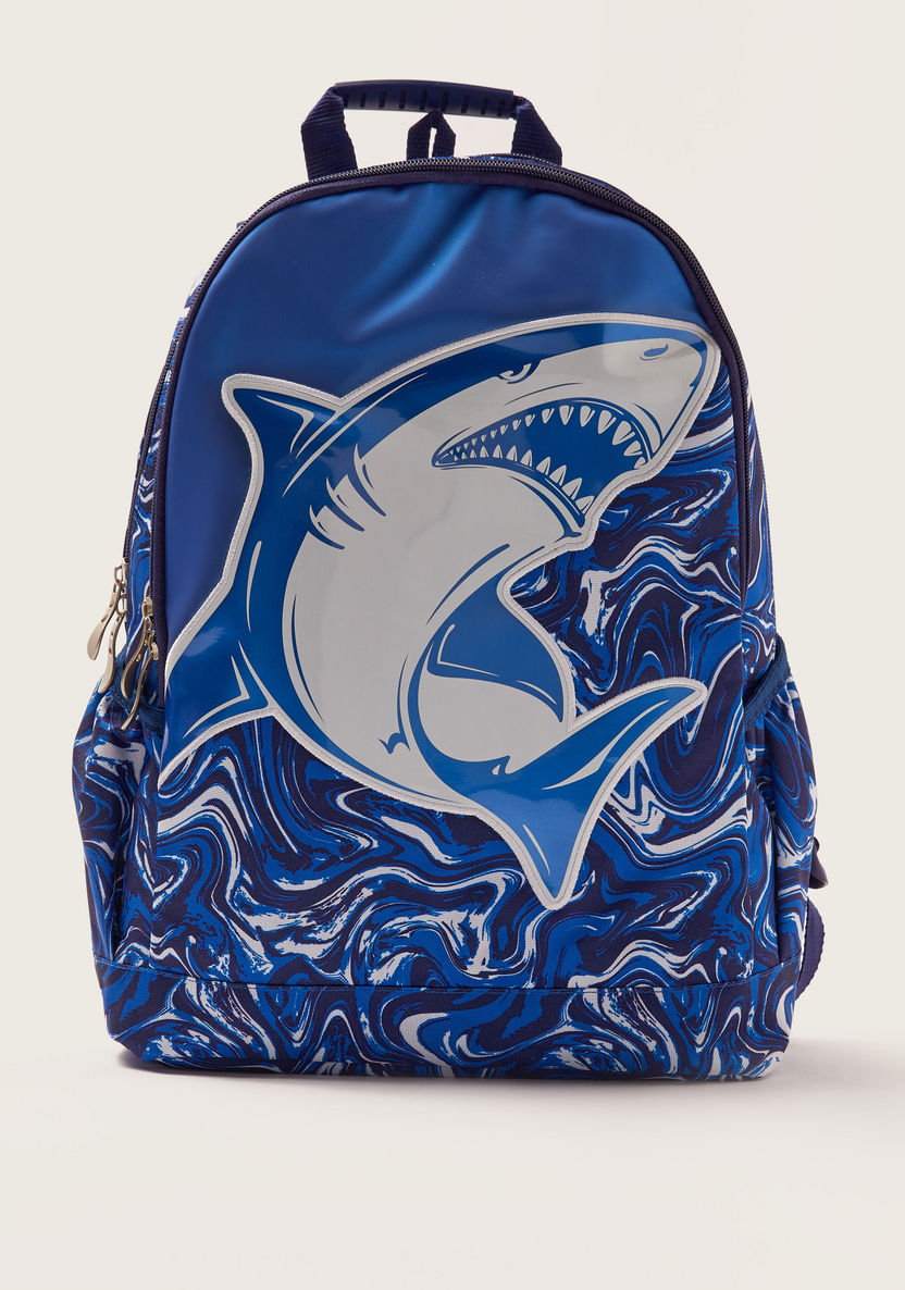 Juniors Shark Print Backpack with Adjustable Shoulder Straps - 18 inches-Backpacks-image-0