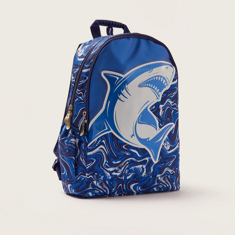 Juniors Shark Print Backpack with Adjustable Shoulder Straps - 18 inches