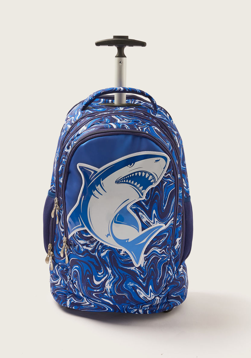 Juniors Shark Print Trolley Backpack with Retractable Handle - 18 inches-Trolleys-image-0