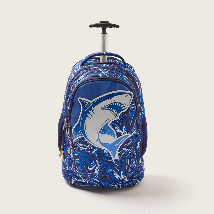 Juniors Shark Print Trolley Backpack with Retractable Handle - 18 inches