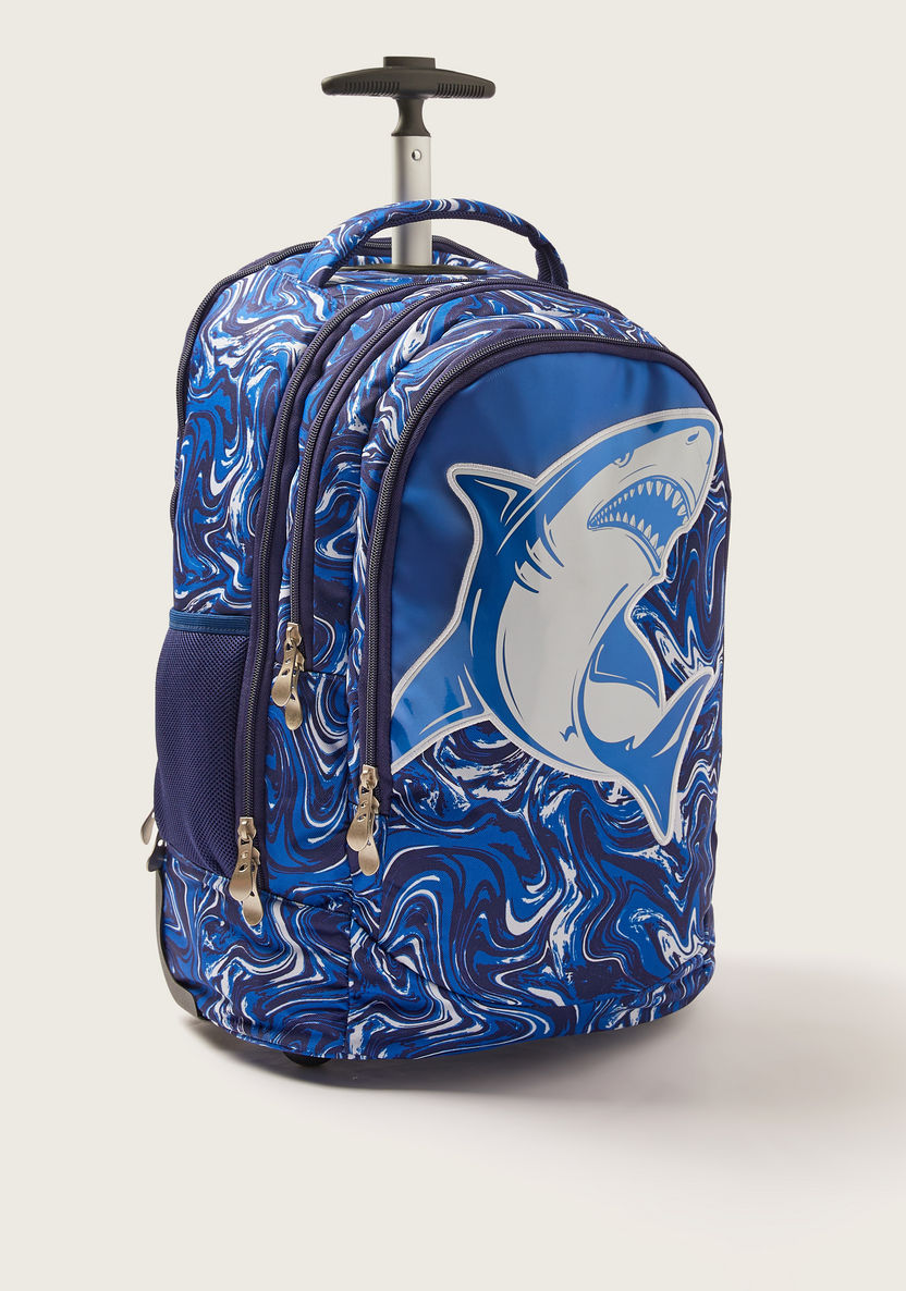 Juniors Shark Print Trolley Backpack with Retractable Handle - 18 inches-Trolleys-image-1
