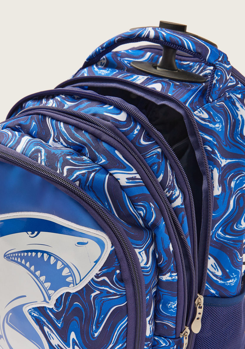 Juniors Shark Print Trolley Backpack with Retractable Handle - 18 inches-Trolleys-image-6