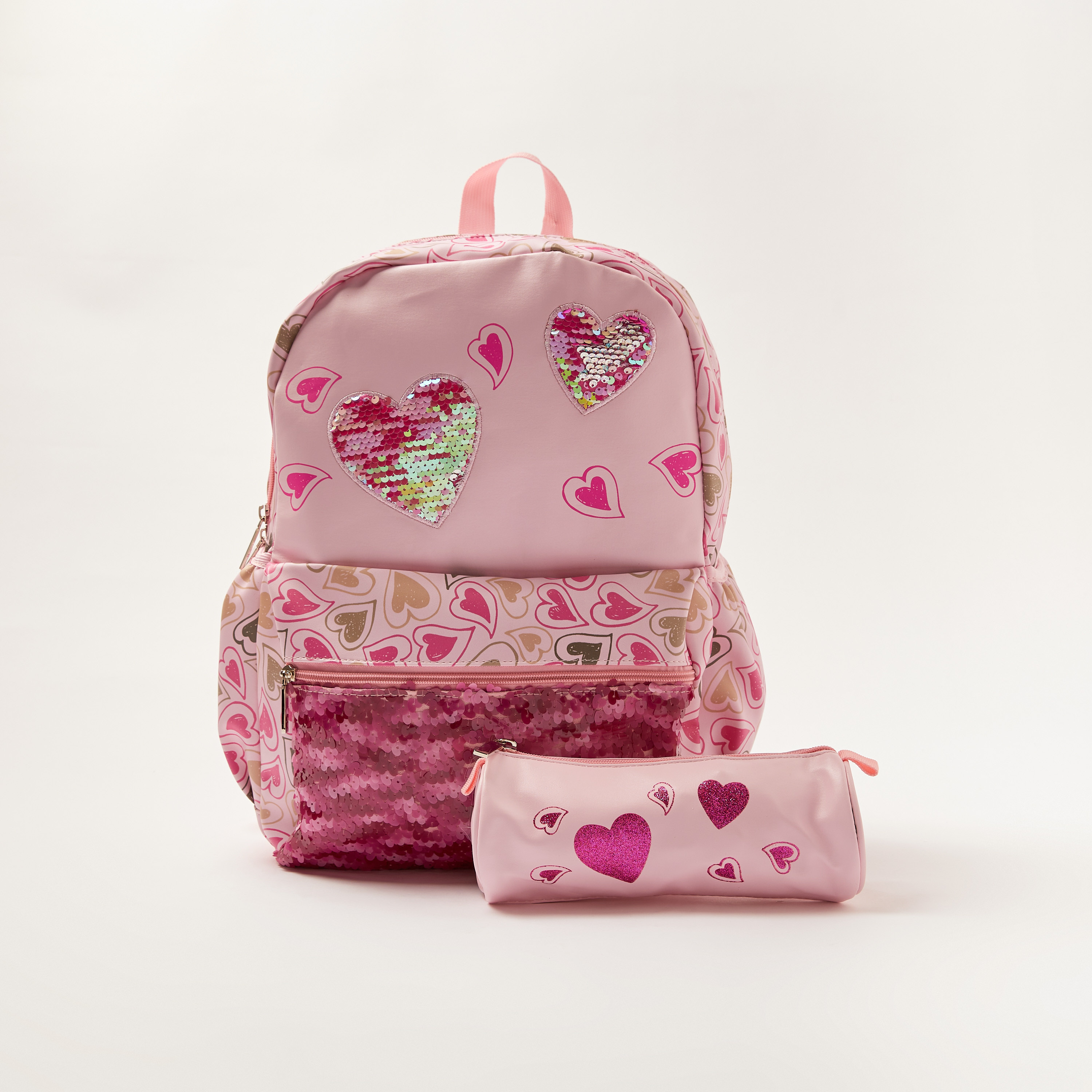 Juniors Heart Print Backpack with Pencil Case - 16 inches-school-bagsandbackpacks-backpacks-image-1