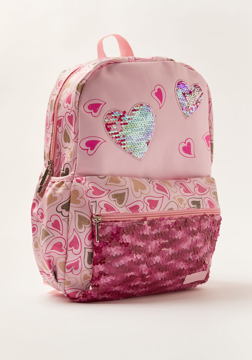 Juniors Heart Print Backpack with Pencil Case - 16 inches-Backpacks-image-1