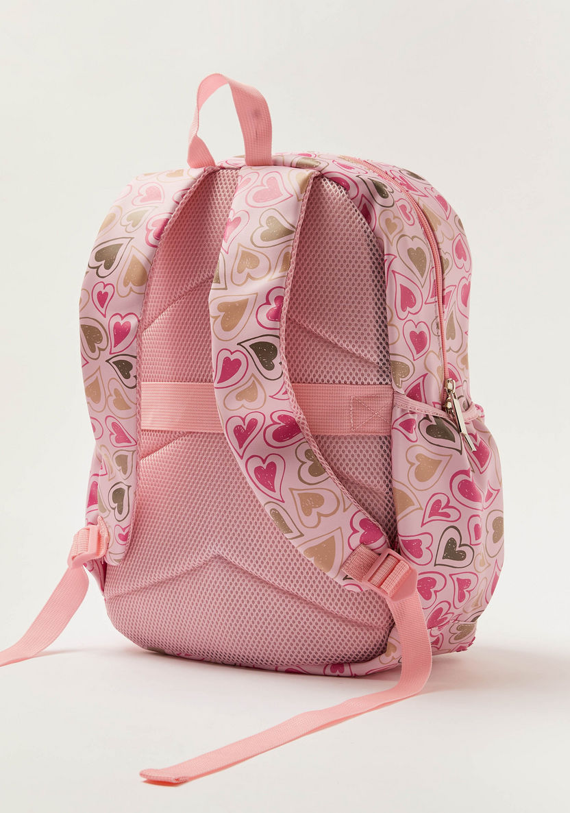 Juniors Heart Print Backpack with Pencil Case - 16 inches-Backpacks-image-4