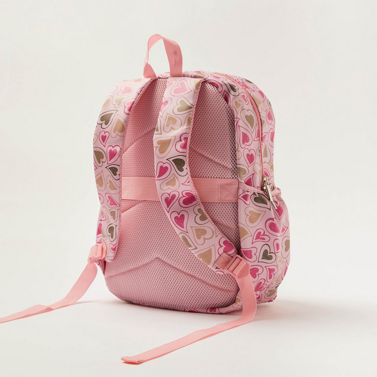 Juniors Heart Print Backpack with Pencil Case - 16 inches