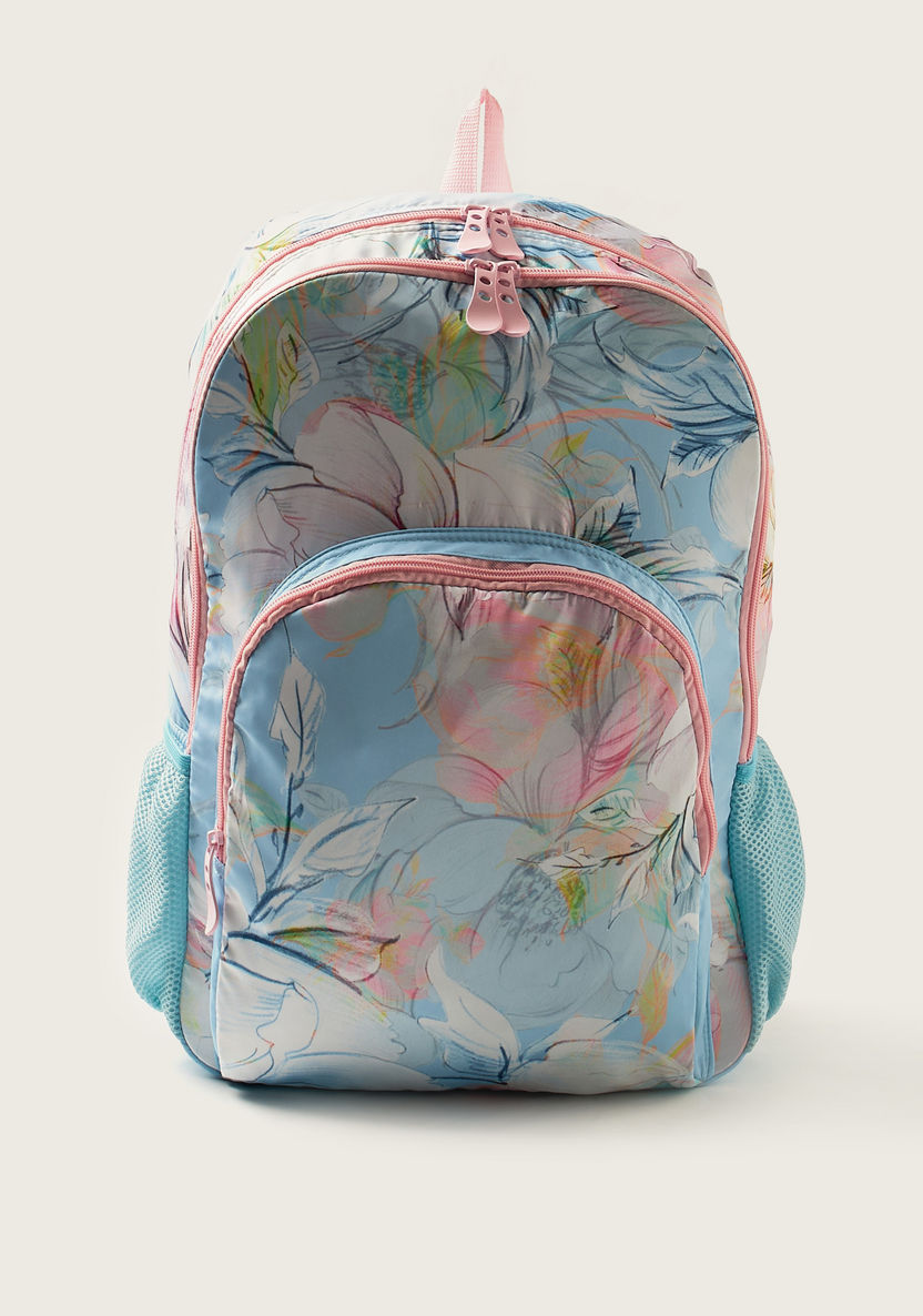 Juniors Floral Print 18-inch Backpack with Zip Closure-Backpacks-image-0