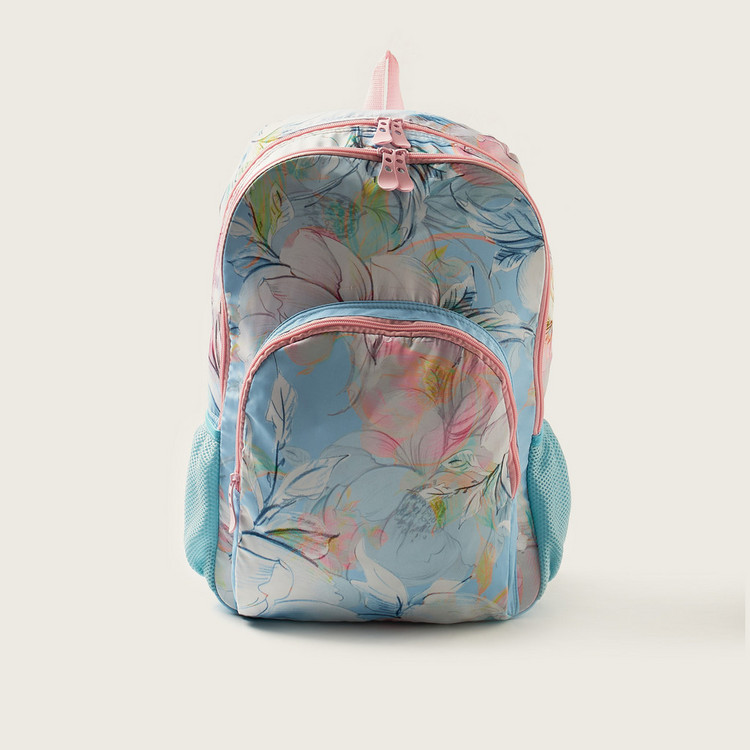 Juniors Floral Print 18-inch Backpack with Zip Closure