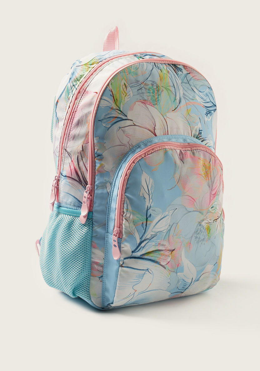 Juniors Floral Print 18-inch Backpack with Zip Closure-Backpacks-image-1