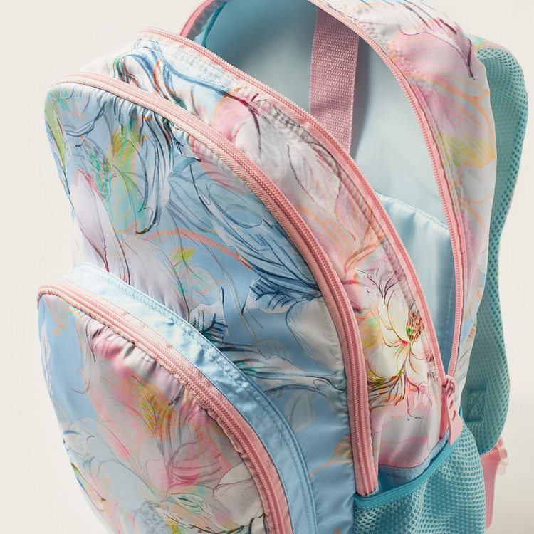 Juniors Floral Print 18-inch Backpack with Zip Closure