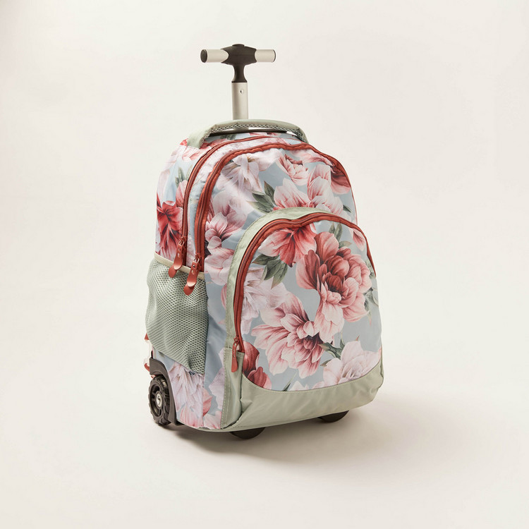 Juniors Floral Print Trolley Backpack with Retractable Handle - 18 inches
