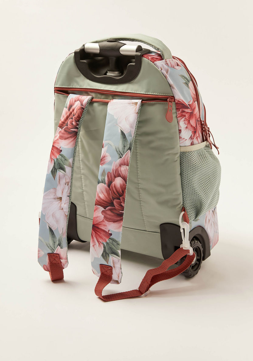 Juniors Floral Print Trolley Backpack with Retractable Handle - 18 inches-Trolleys-image-3