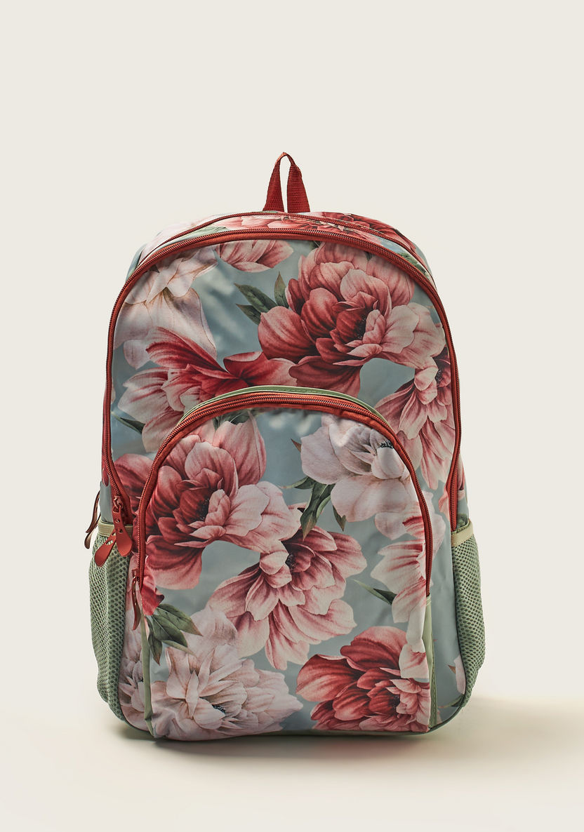 Juniors Floral Print Backpack with Adjustable Shoulder Straps - 18 inches-Backpacks-image-0