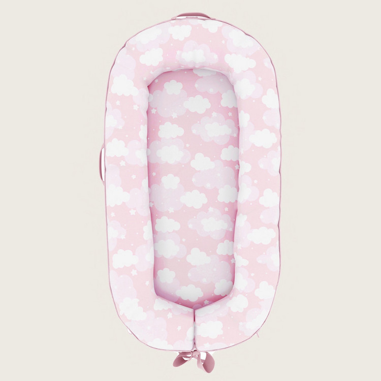 Fancy Fluff Cloud Print Organic Bed in Bed - 27x66 cms