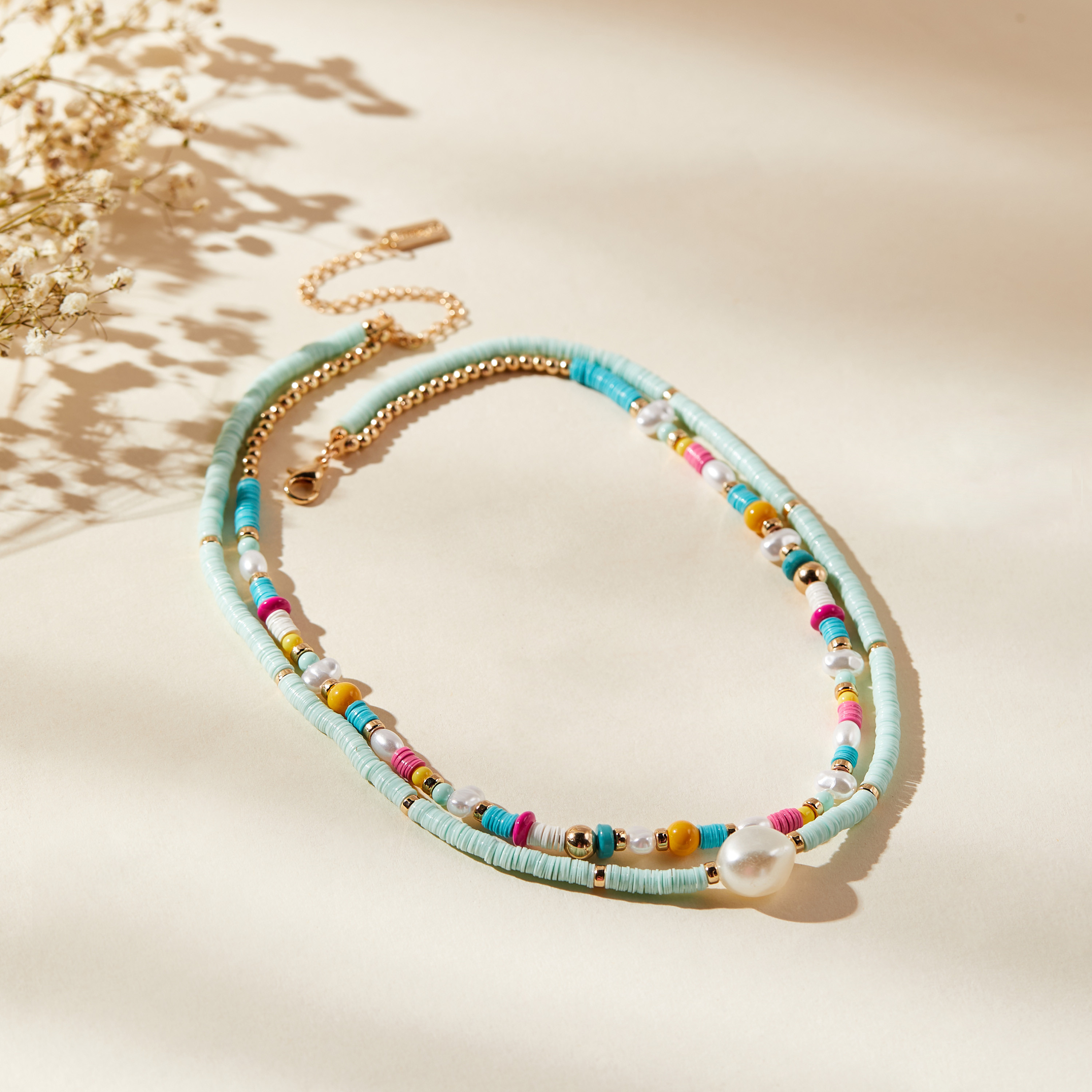 قلادة متعددة الطبقات مزينة بالخرز بمشبك إغلاق-women-watchesandjewellery-jewellery-necklacesandpendants-image-1