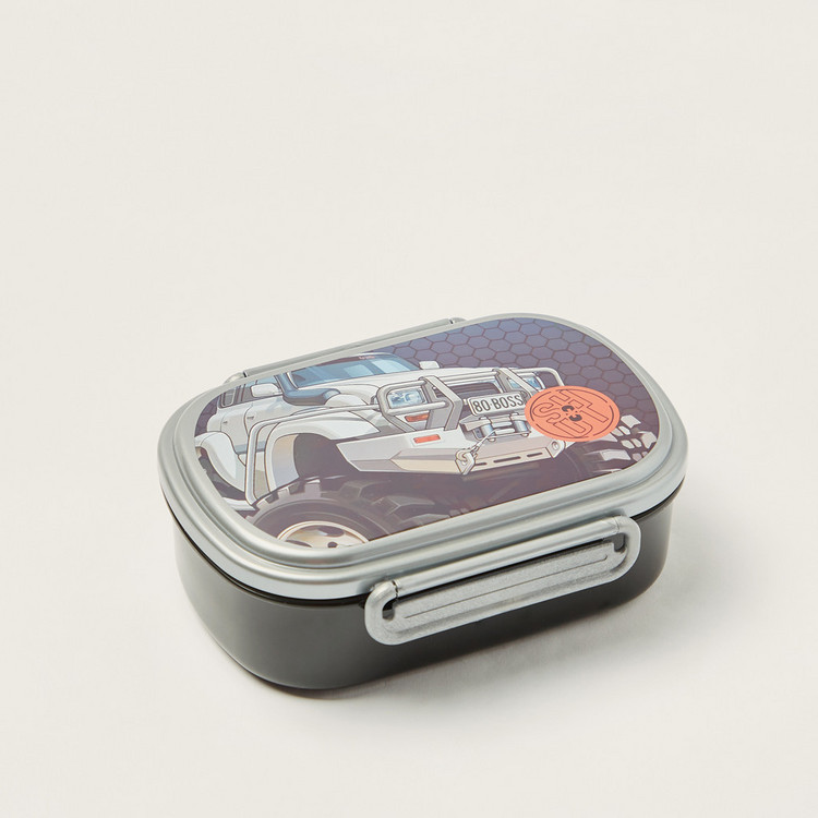 SHOUT Car Print 2-Partition Lunch Box with Clip Lock Closure