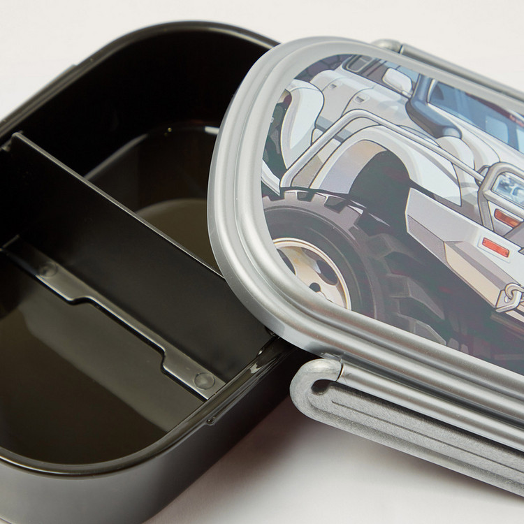 SHOUT Car Print 2-Partition Lunch Box with Clip Lock Closure