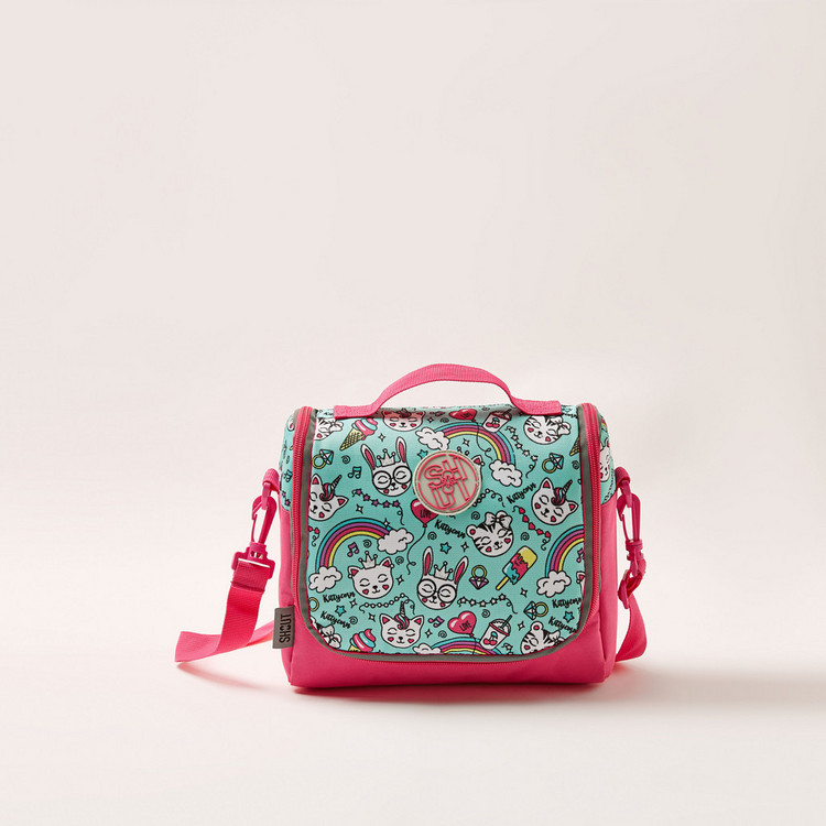 SHOUT Printed Lunch Bag with Detachable Strap and Zip Closure