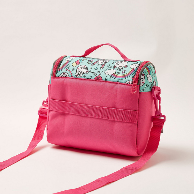 SHOUT Printed Lunch Bag with Detachable Strap and Zip Closure