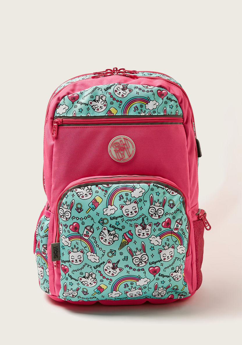 SHOUT Printed Backpack with Adjustable Shoulder Straps and Zip Closure - 18 inches-Backpacks-image-0