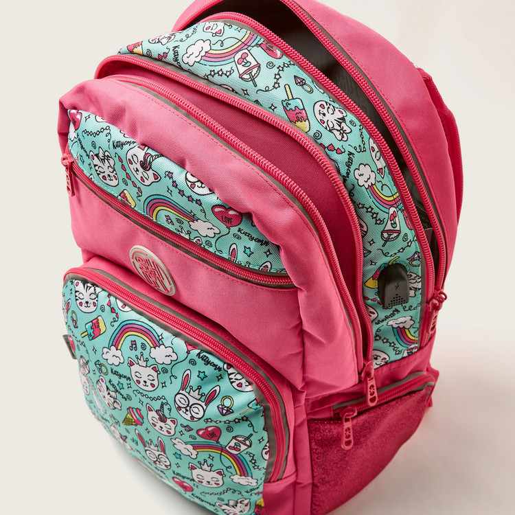 SHOUT Printed Backpack with Adjustable Shoulder Straps and Zip Closure - 18 inches
