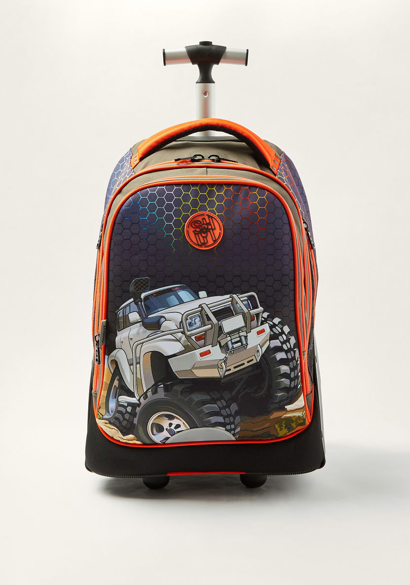Shout Car Print 18-inch Trolley Backpack with Wheels and Retractable Handle-Trolleys-image-0
