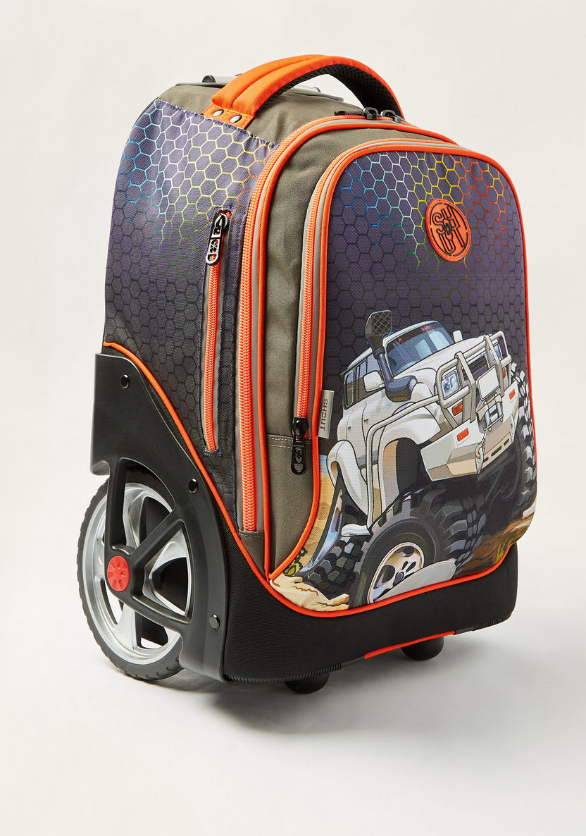 Shout Car Print 18-inch Trolley Backpack with Wheels and Retractable Handle-Trolleys-image-1
