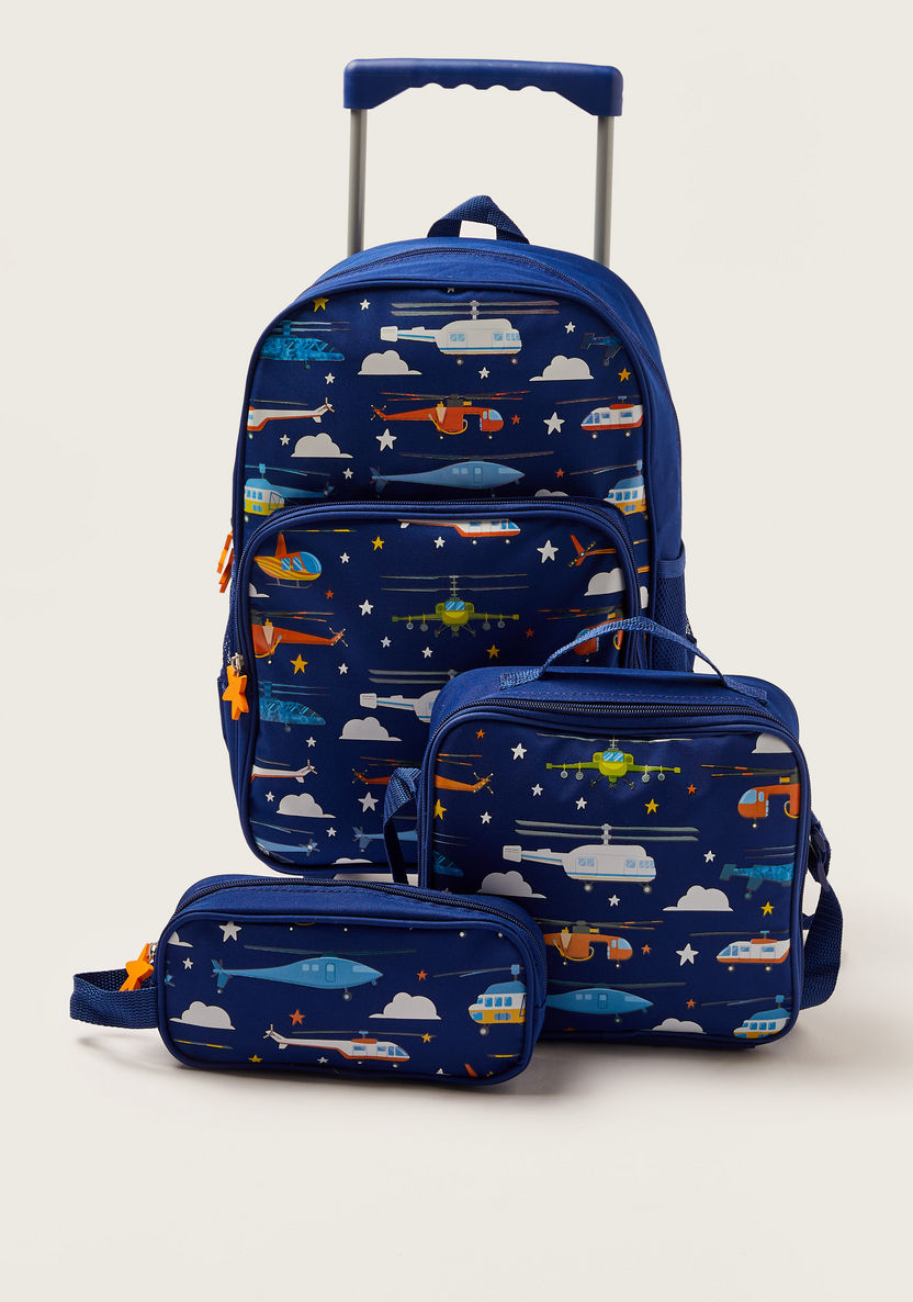 Maricart Helicopter Print Trolley Backpack with Lunch Bag and Pencil Pouch-Trolleys-image-0