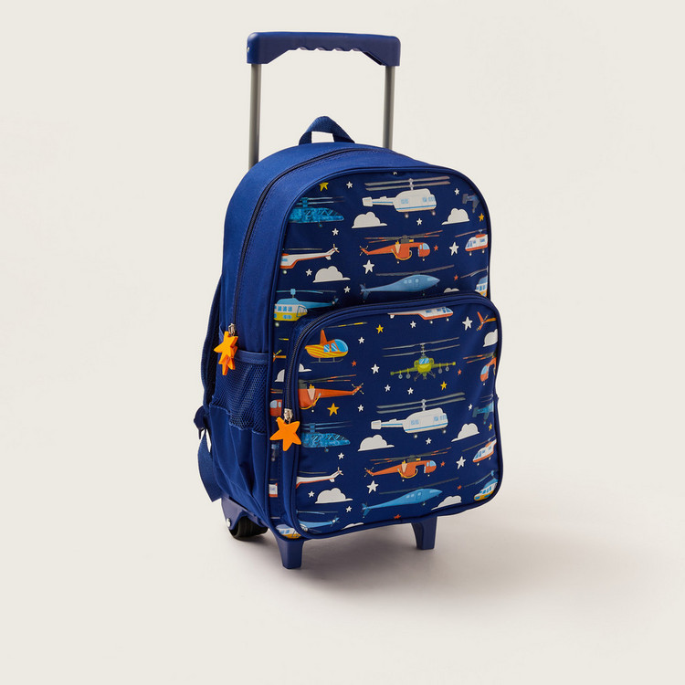 Maricart Helicopter Print Trolley Backpack with Lunch Bag and Pencil Pouch