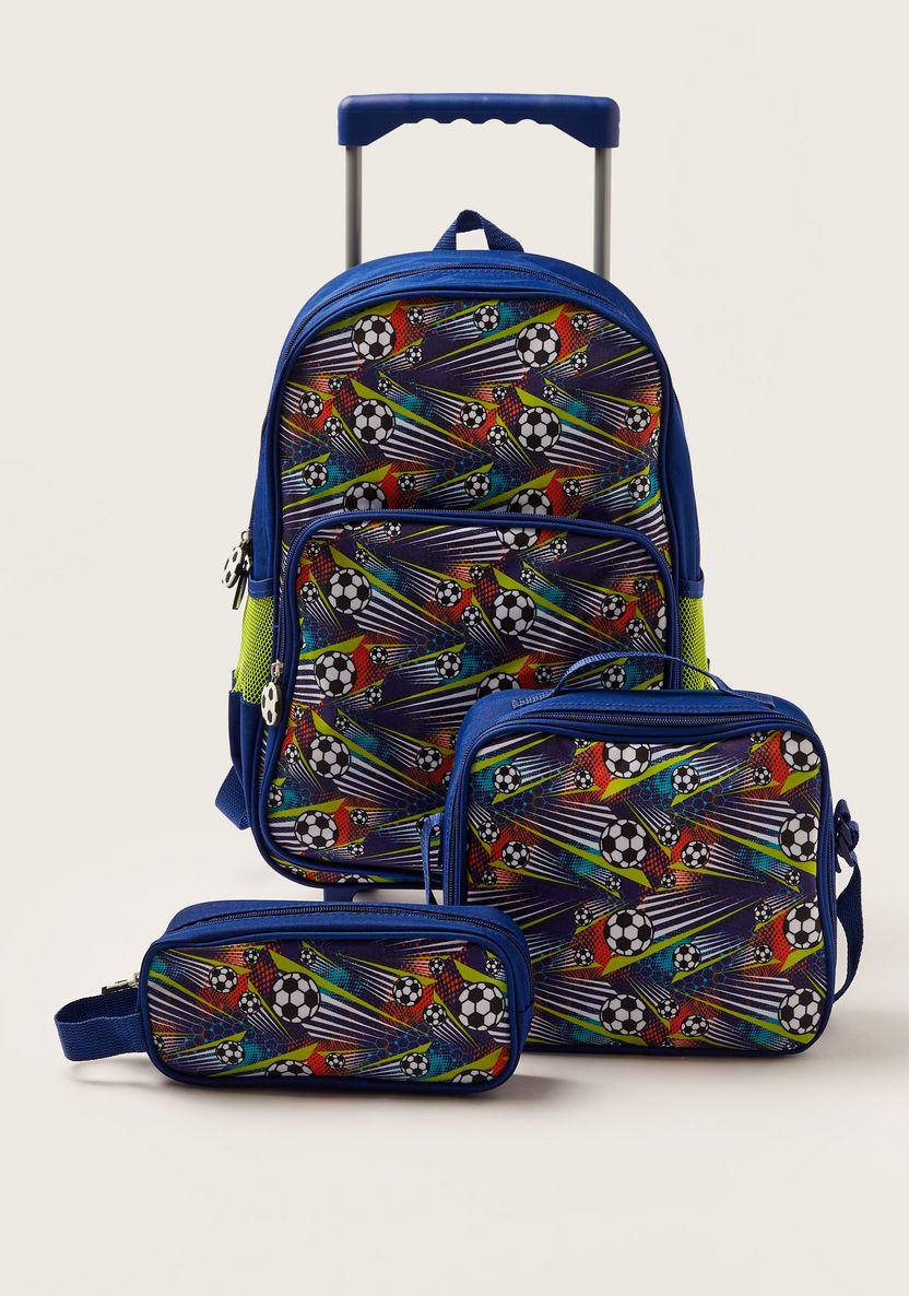 Maricart Football Print Trolley Backpack with Lunch Bag and Pencil Pouch-School Sets-image-0