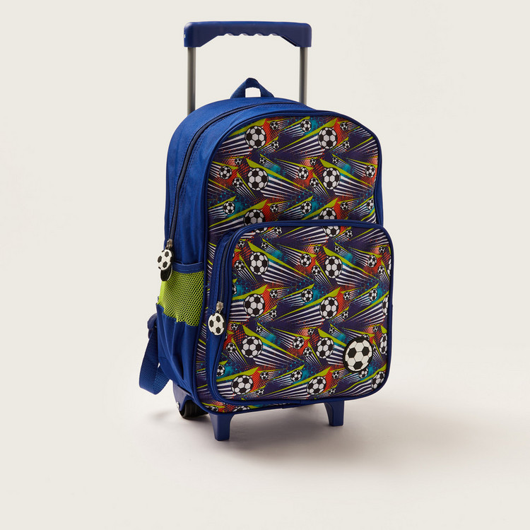 Maricart Football Print Trolley Backpack with Lunch Bag and Pencil Pouch