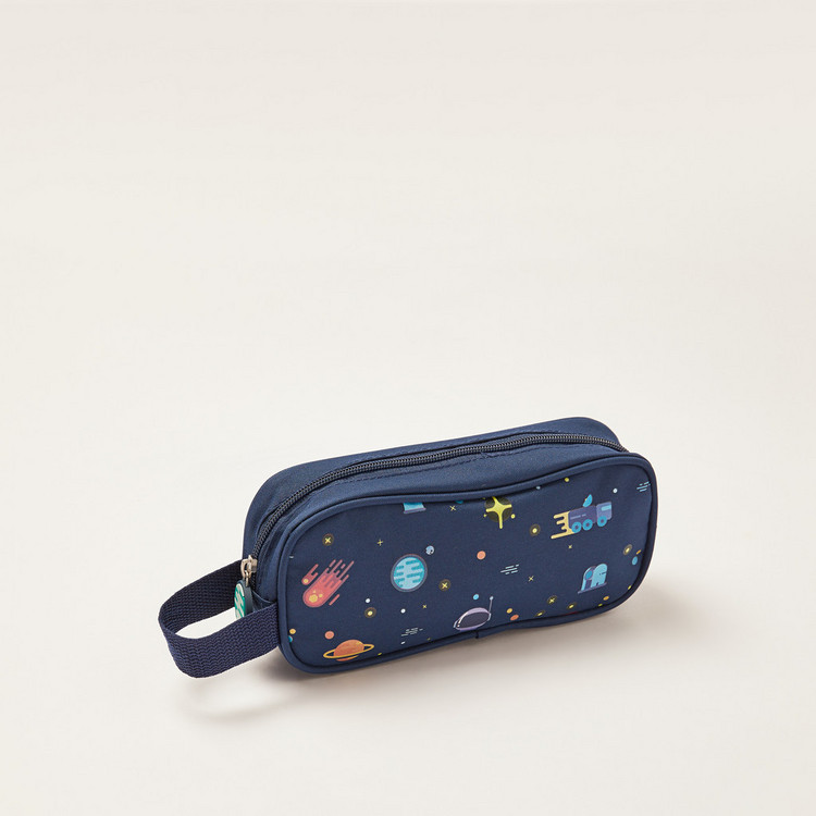 Maricart Space Print Trolley Backpack with Lunch Bag and Pencil Pouch