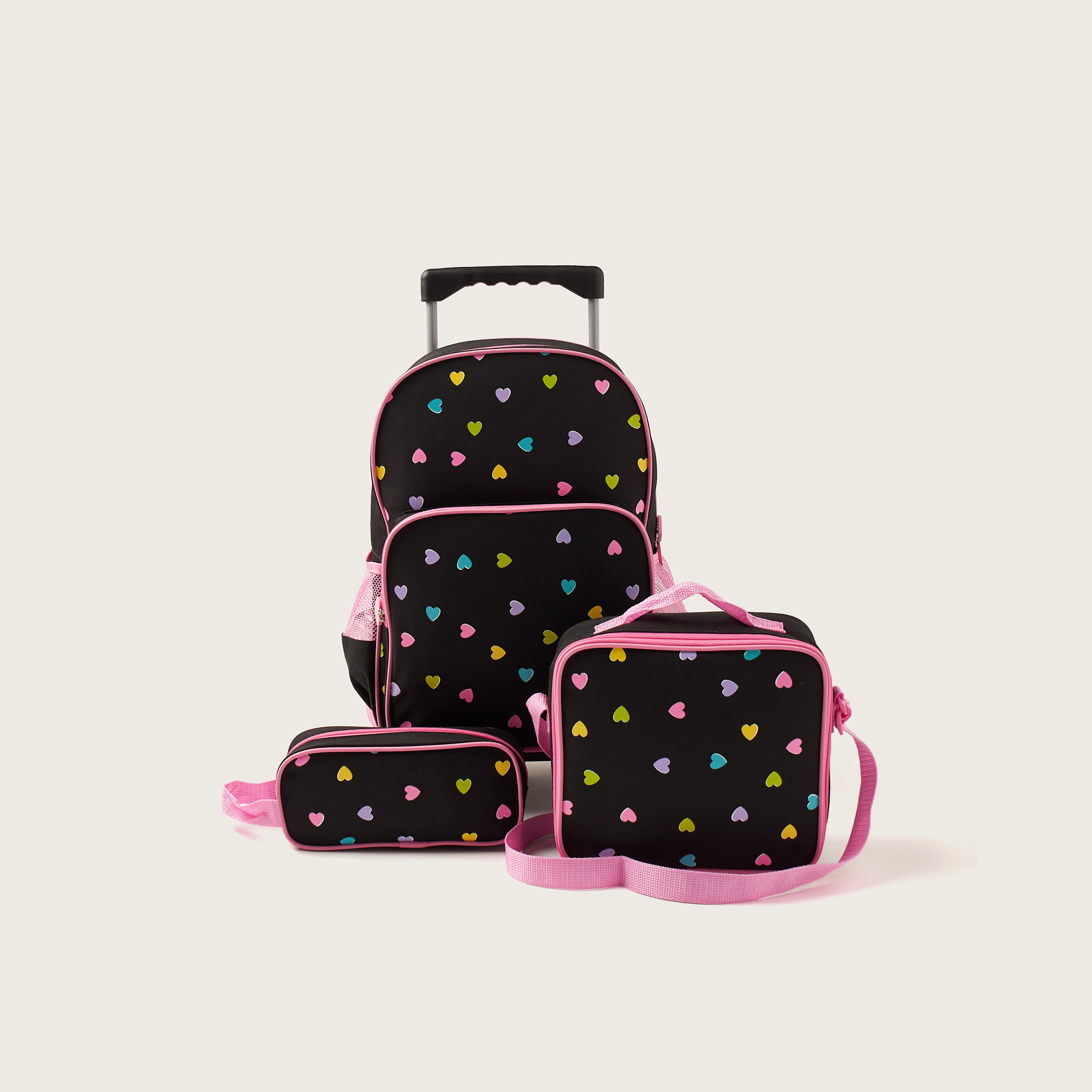 Maricart Heart Print Trolley Backpack with Lunch Bag and Pencil Case-school-bagsandbackpacks-trolleybags-image-1