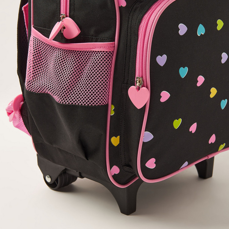 Maricart Heart Print Trolley Backpack with Lunch Bag and Pencil Case