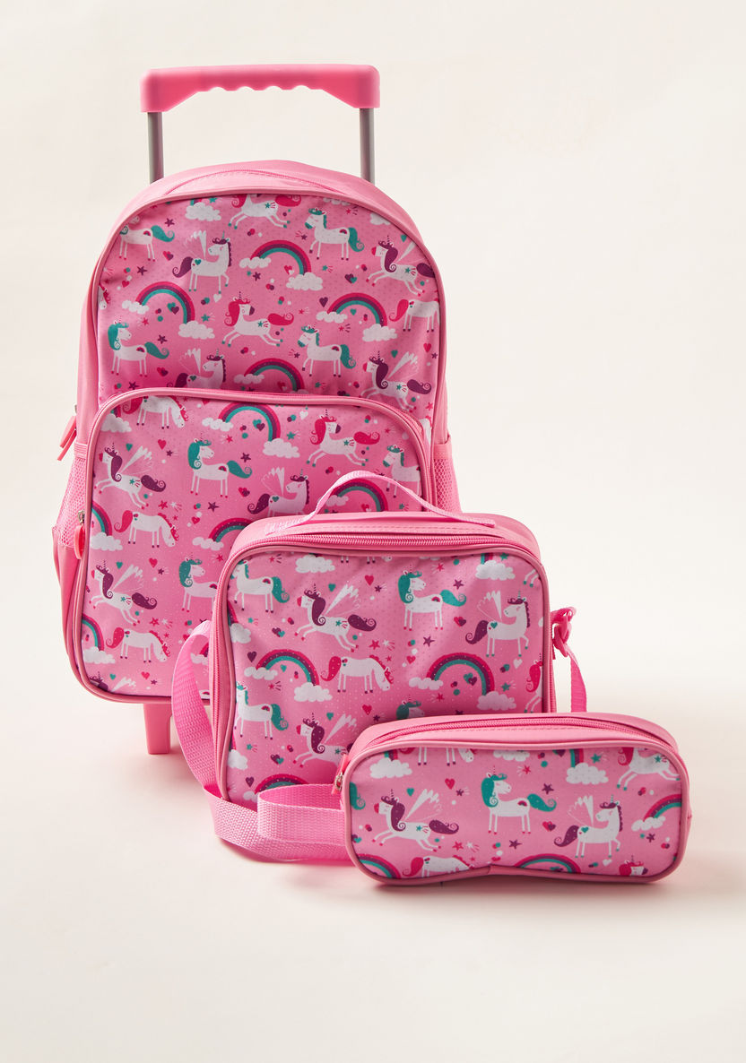 Maricart Unicorn Print Trolley Backpack with Lunch Bag and Pencil Case-School Sets-image-0