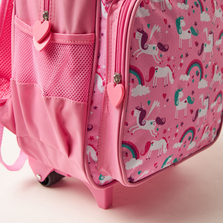 Maricart Unicorn Print Trolley Backpack with Lunch Bag and Pencil Case