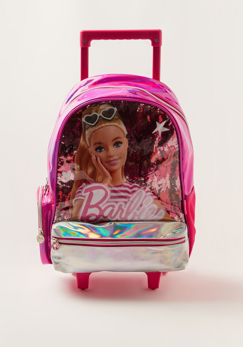 Barbie Print Trolley Backpack with Retractable Handle - 14 inches-Trolleys-image-0