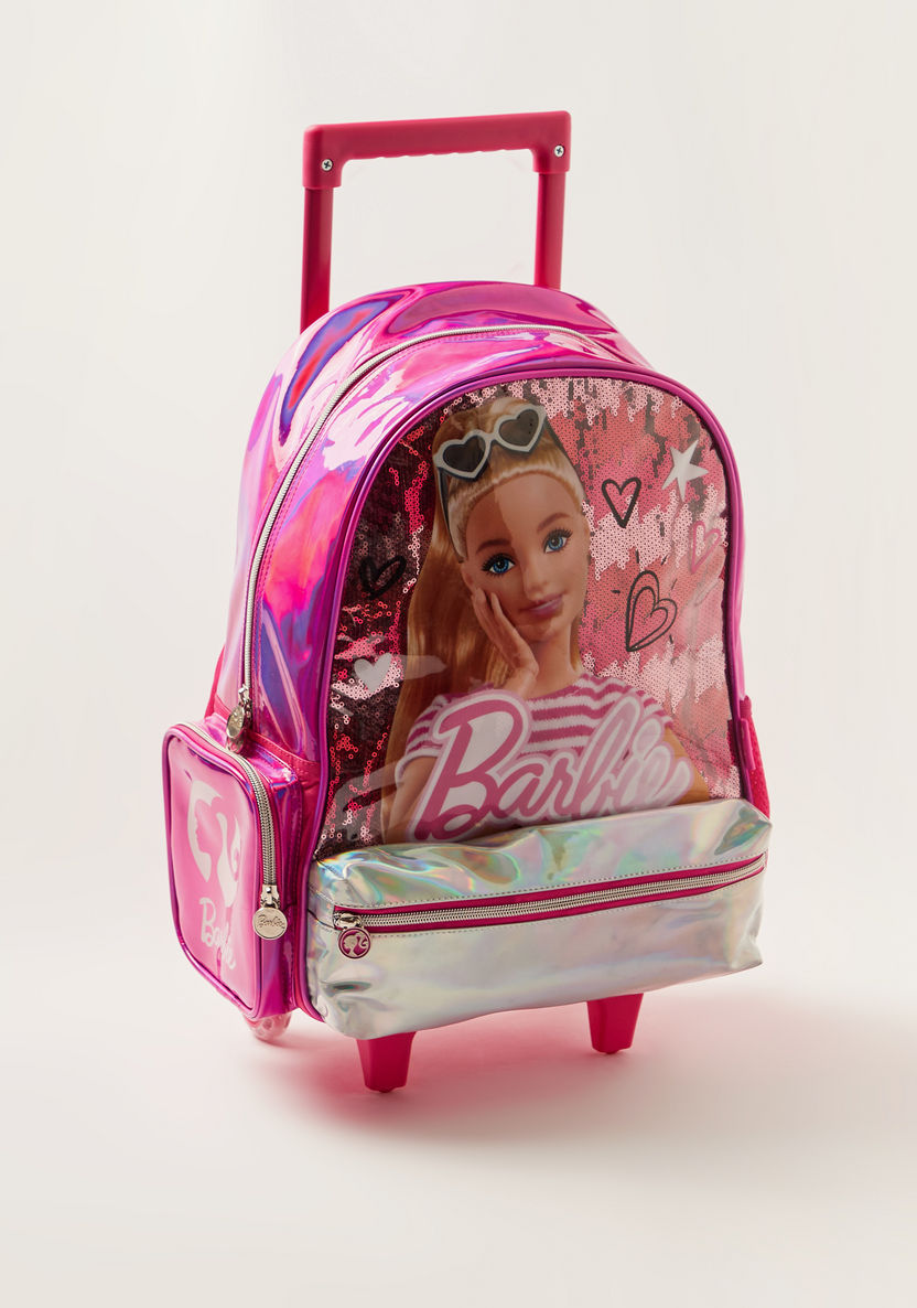 Barbie Print Trolley Backpack with Retractable Handle - 14 inches-Trolleys-image-1