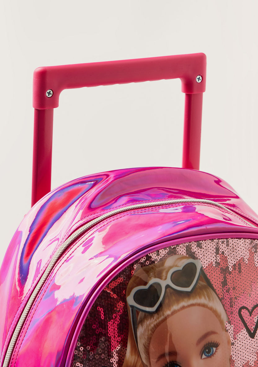Barbie Print Trolley Backpack with Retractable Handle - 14 inches-Trolleys-image-2