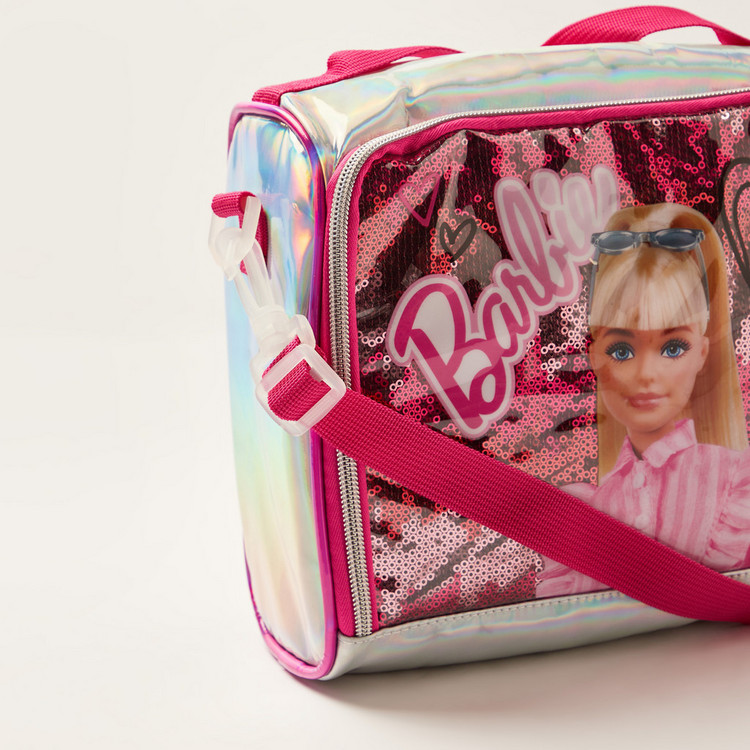 Barbie Print Lunch Bag with Strap and Sequin Detail