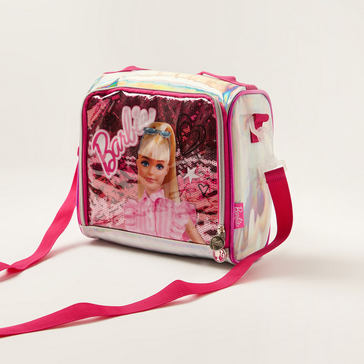 Barbie Print Lunch Bag with Strap and Sequin Detail