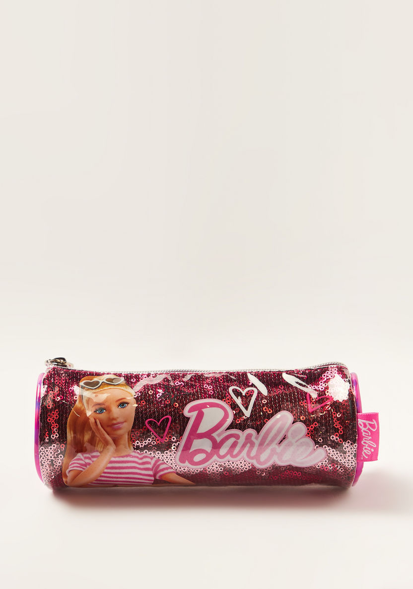 Barbie Printed Pencil Case with Zip Closure and Sequin Detail-Pencil Cases-image-0