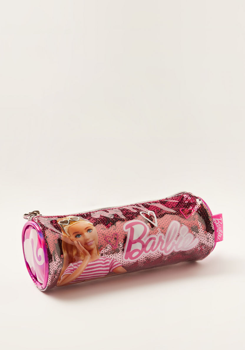 Barbie Printed Pencil Case with Zip Closure and Sequin Detail-Pencil Cases-image-1