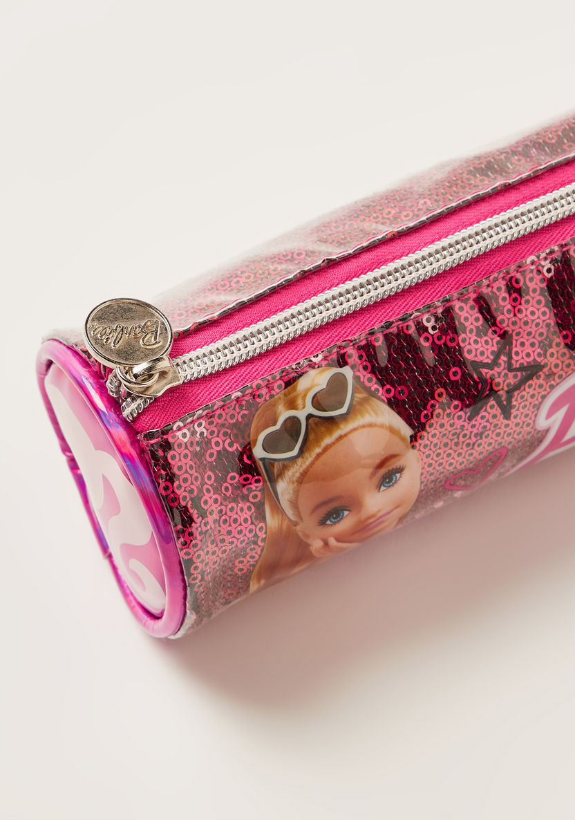 Barbie Printed Pencil Case with Zip Closure and Sequin Detail-Pencil Cases-image-2